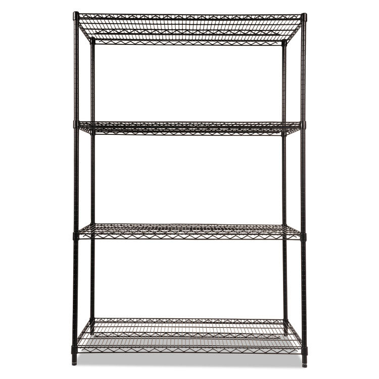 NSF Certified Industrial Four-Shelf Wire Shelving Kit, 48w x 24d x 72h, Black