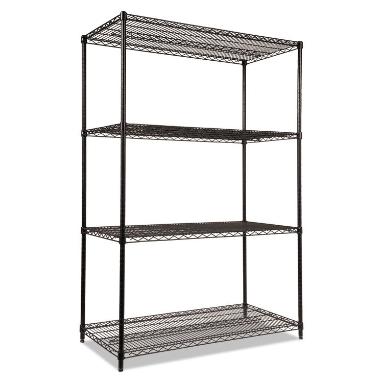 NSF Certified Industrial Four-Shelf Wire Shelving Kit, 48w x 24d x 72h, Black