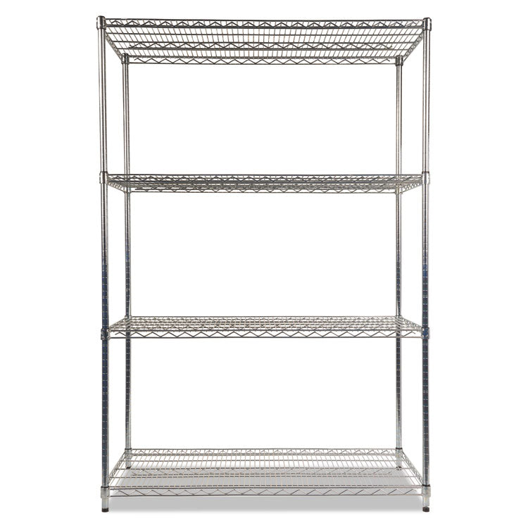 NSF Certified Industrial Four-Shelf Wire Shelving Kit, 48w x 24d x 72h, Silver