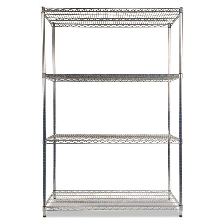 NSF Certified Industrial Four-Shelf Wire Shelving Kit, 48w x 24d x 72h, Silver