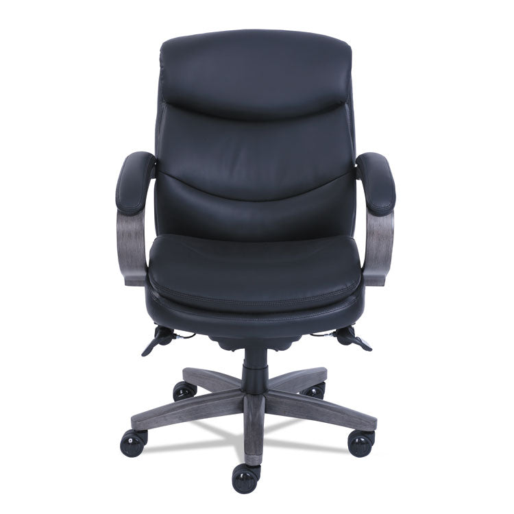 Woodbury Mid-Back Executive Chair, Supports Up to 300 lb, 18.75  to 21.75  Seat Height, Black Seat/Back, Weathered Gray Base
