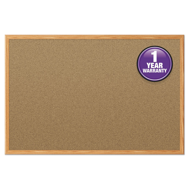 Economy Cork Board with Oak Frame, 48 x 36, Tan Surface, Oak Fiberboard Frame