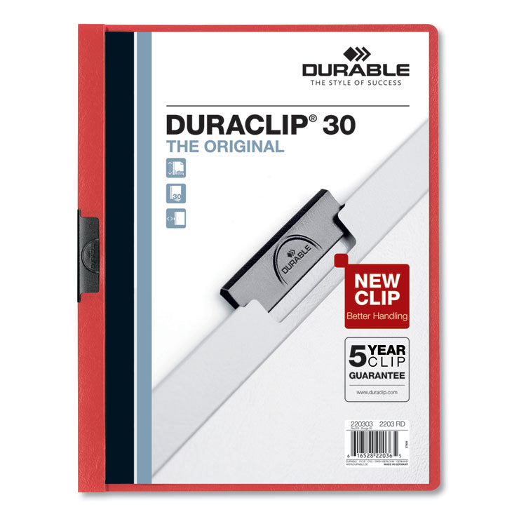 DuraClip Report Cover, Clip Fastener, 8.5 x 11 , Clear/Red, 25/Box DuraClip Report Cover, Clip Fastener, 8.5 x 11 , Clear/Red, 25/Box