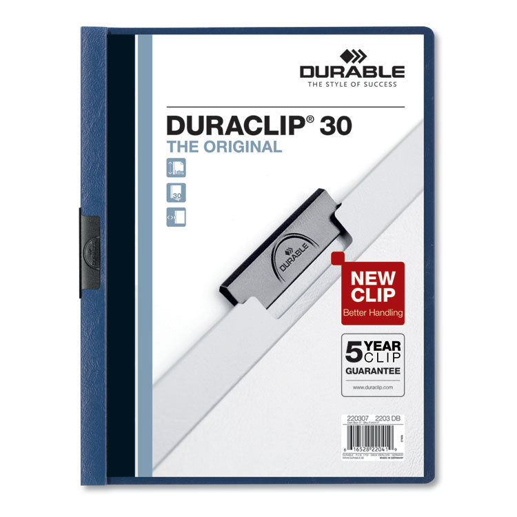 DuraClip Report Cover, Clip Fastener, Clear/Dark Blue, 25/Box