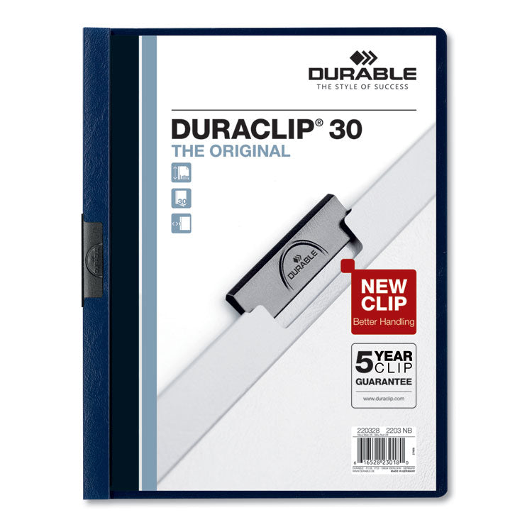 DuraClip Report Cover, Clip Fastener, 8.5 x 11, Clear/Navy, 25/Box