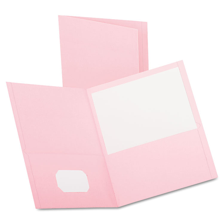 Twin-Pocket Folder, Embossed Leather Grain Paper, 0.5" Capacity, 11 x 8.5, Pink, 25/Box