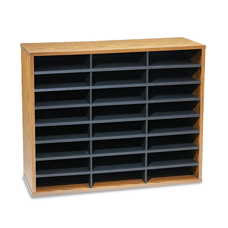 Literature Organizer, 24 Letter Compartments, 29 x 11.88 x 23.44, Medium Oak