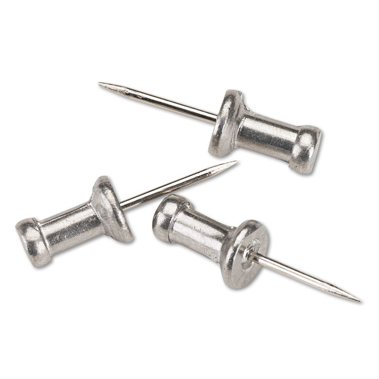 Aluminum Head Push Pins, Aluminum, Silver, 0.5", 100/Box