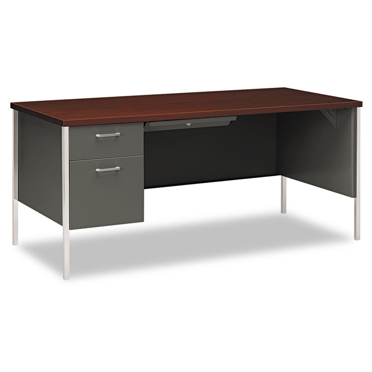 34000 Series Left Pedestal Desk, 66" x 30" x 29.5", Mahogany/Charcoal