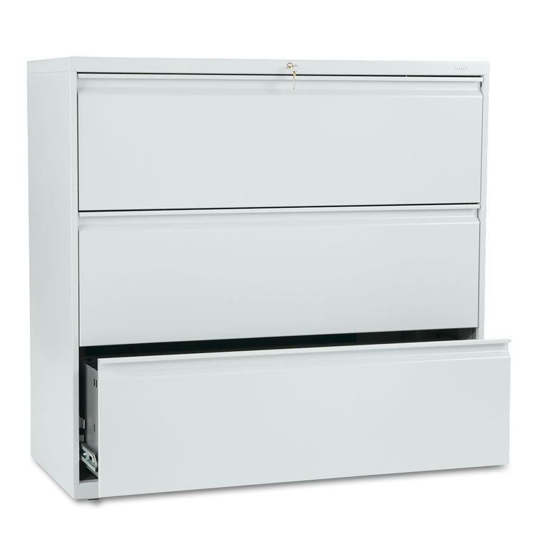 Brigade 800 Series Lateral File, 3 Legal/Letter-Size File Drawers, Light Gray, 42" x 18" x 39.13"