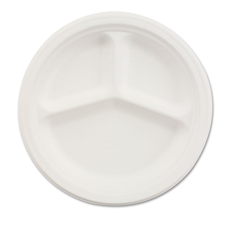 Paper Dinnerware, 3-Compartment Plate, 9.25  dia, White, 500/Carton