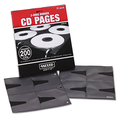 Two-Sided CD Refill Pages for Three-Ring Binder, 8 Disc Capacity, Clear/Black, 25/Pack