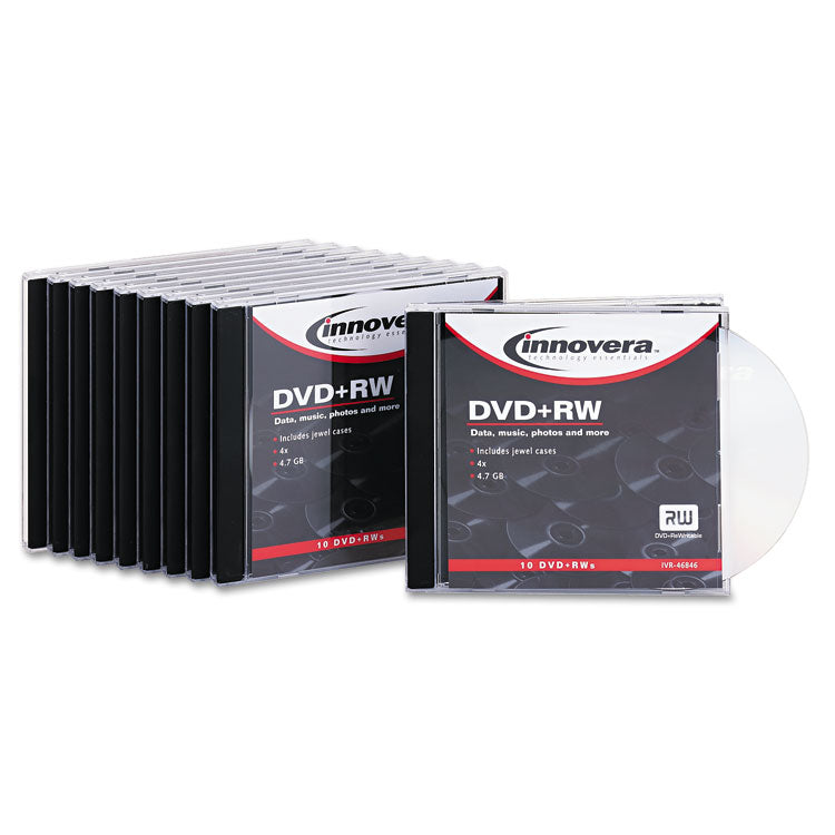 DVD+RW Rewritable Disc, 4.7 GB, 4x, Slim Jewel Case, Silver, 10/Pack