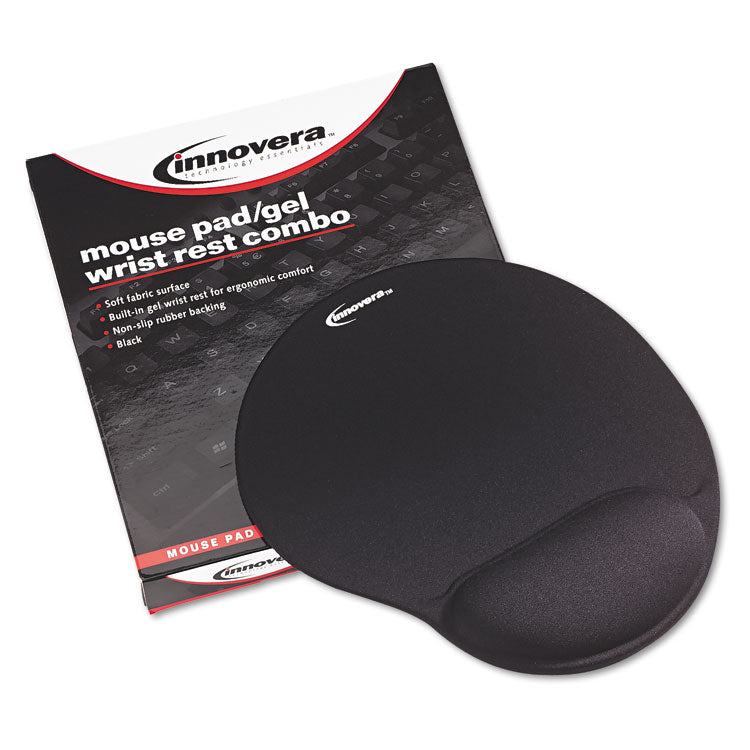 Mouse Pad with Fabric-Covered Gel Wrist Rest, 10.37 x 8.87, Black