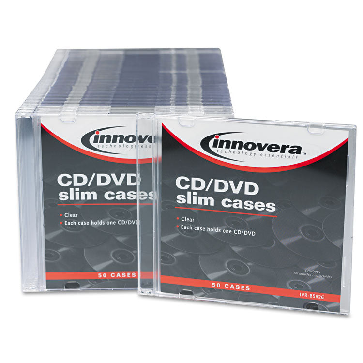 CD/DVD Slim Jewel Cases, Clear/Black, 50/Pack