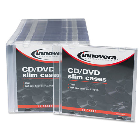 CD/DVD Slim Jewel Cases, Clear/Black, 50/Pack