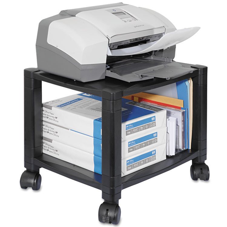 Height-Adjustable Under-Desk Printer Cart, Plastic, 2 Shelves, 75 lb Capacity, 17  x 13.25  x 14.13 , Black