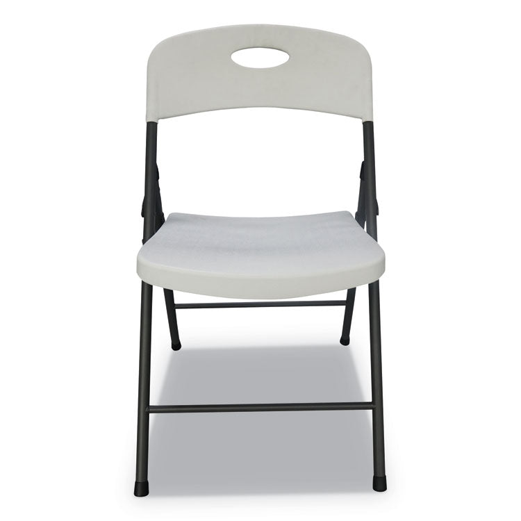 Molded Resin Folding Chair, Supports Up to 225 lb, 18.19" Seat Height, White Seat, White Back, Dark Gray Base, 4/Carton