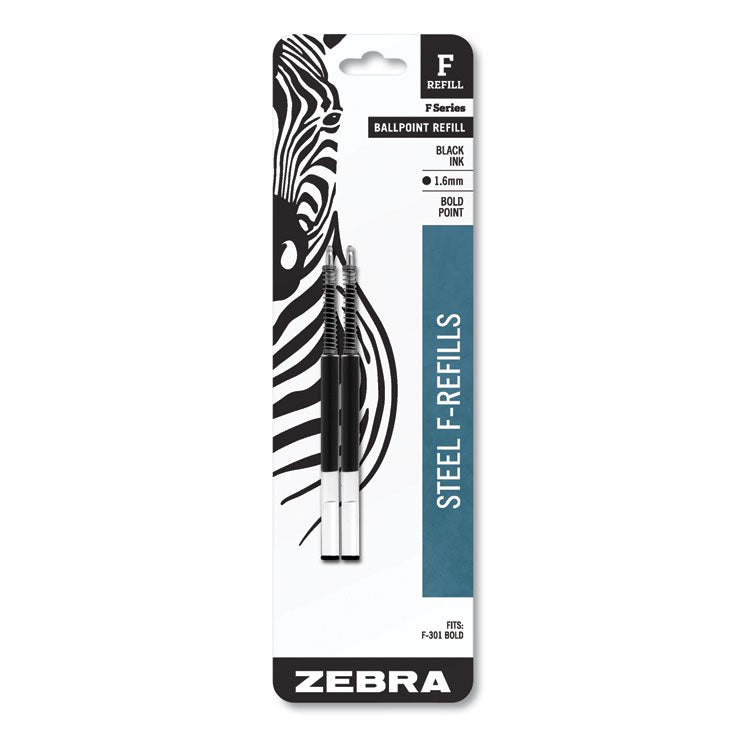 F-Refill for Zebra F-Series Ballpoint Pens, Bold Conical Tip, Black Ink, 2/Pack