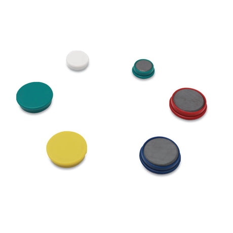 High-Intensity Assorted Magnets, Circles, Assorted Colors, 0.75", 1.25" and 1.5" Diameters, 30/Pack