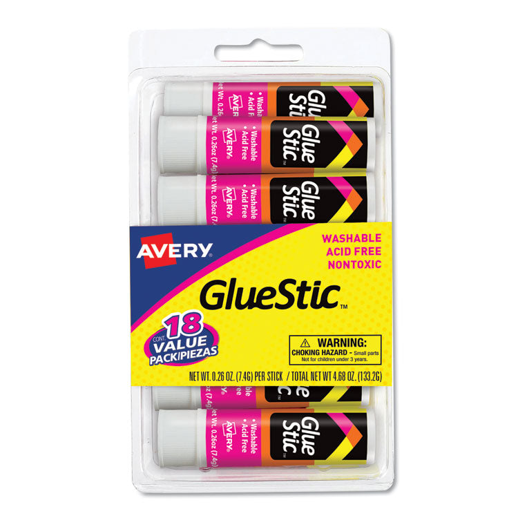 Permanent Glue Stic Value Pack, 0.26 oz, Applies White, Dries Clear, 18/Pack