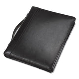 Leather Multi-Ring Zippered Portfolio, Two-Part, 1" Cap, 11 x 13 1/2, Black