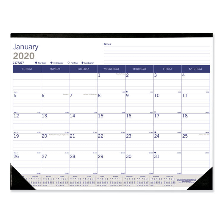 DuraGlobe Monthly Desk Pad Calendar, 22 x 17, White/Blue/Gray Sheets, Black Binding/Corners, 12-Month (Jan to Dec): 2025