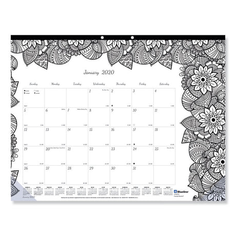 Monthly Desk Pad Calendar, DoodlePlan Coloring Pages, 22 x 17, Black Binding, Clear Corners, 12-Month (Jan to Dec): 2025