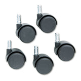 Safety Casters, Standard Neck, Grip Ring Type B Stem, 2  Hard Nylon Wheel, Matte Black, 5/Set