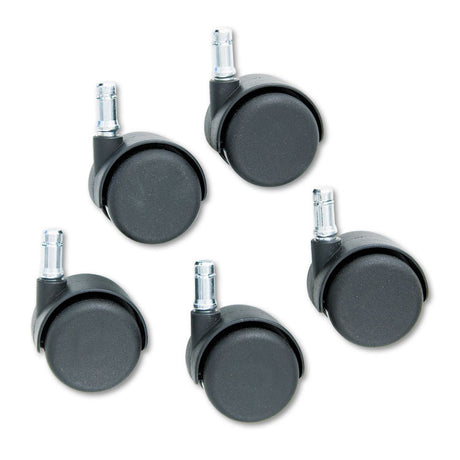 Safety Casters, Standard Neck, Grip Ring Type B Stem, 2  Hard Nylon Wheel, Matte Black, 5/Set
