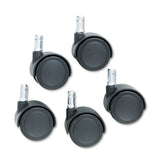 Safety Casters, Standard Neck, Grip Ring Type B Stem, 2  Soft Polyurethane Wheel, Matte Black, 5/Set