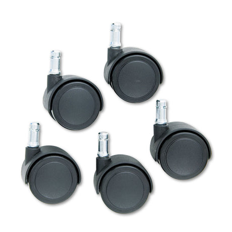 Safety Casters, Standard Neck, Grip Ring Type B Stem, 2  Soft Polyurethane Wheel, Matte Black, 5/Set
