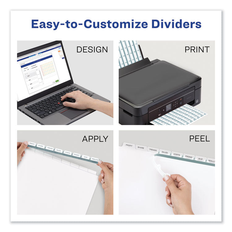 Print and Apply Index Maker Clear Label Dividers, 12-Tab, Color Tabs, 11 x 8.5, White, 5 Sets