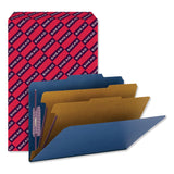 Six-Section Pressboard Top Tab Classification Folders, Six SafeSHIELD Fasteners, 2 Dividers, Legal Size, Dark Blue, 10/Box