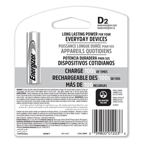 NiMH Rechargeable D Batteries, 1.2 V, 2/Pack