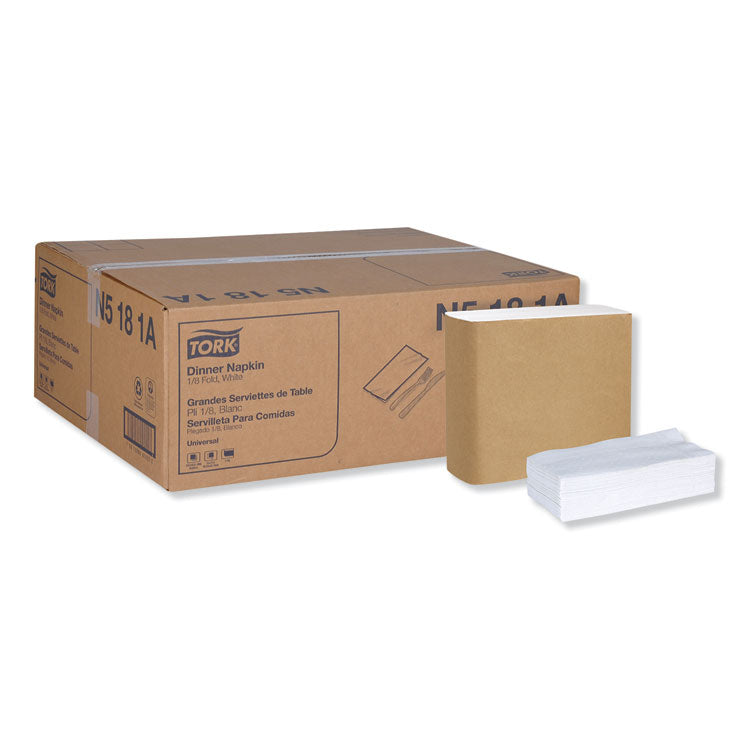 Universal Dinner Napkins, 1-Ply, 15  x 17 , 1/8 Fold, White, 3000/Carton
