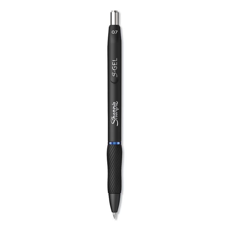 S-Gel High-Performance Gel Pen, Retractable, Medium 0.7 mm, Blue Ink, Black Barrel, Dozen