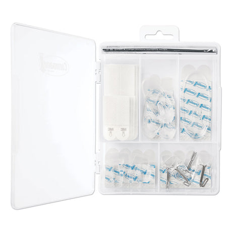 Clear Hooks and Strips, Assorted Sizes, Plastic, 0.05 lb  2 lb  4-16 lb Capacities, 16 Picture Strips/15 Hooks/22 Strips/Pack