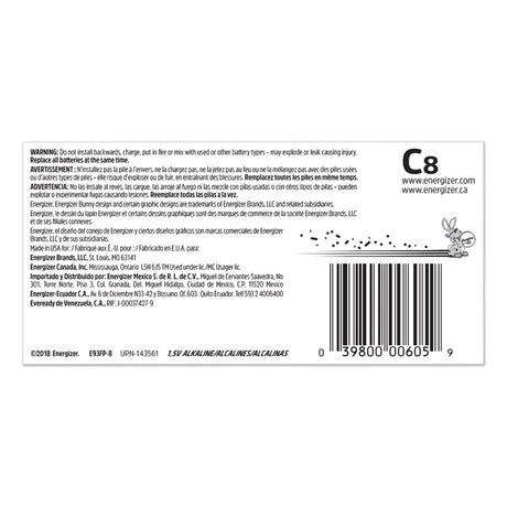 MAX Alkaline C Batteries, 1.5 V, 8/Pack