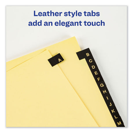 Preprinted Black Leather Tab Dividers w/Gold Reinforced Edge, 25-Tab, A to Z, 11 x 8.5, Buff, 1 Set