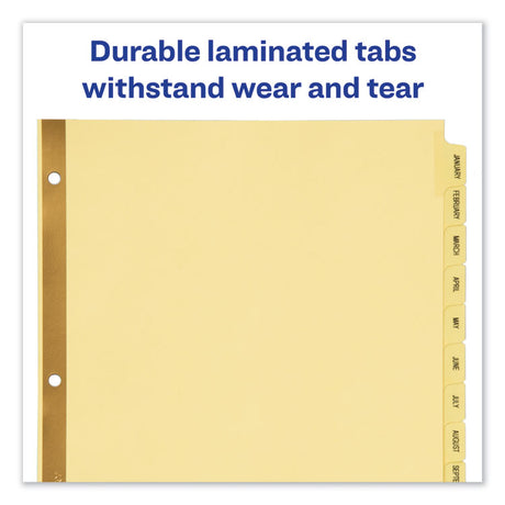 Preprinted Laminated Tab Dividers with Gold Reinforced Binding Edge, 12-Tab, Jan. to Dec., 11 x 8.5, Buff, 1 Set