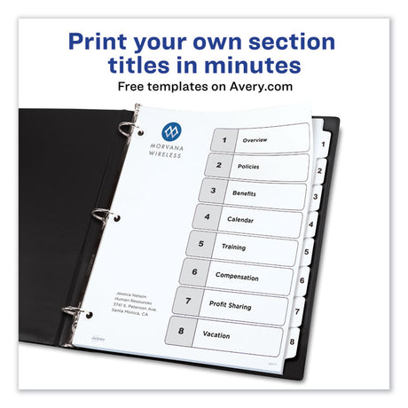 Customizable TOC Ready Index Black and White Dividers, 8-Tab, 1 to 8, 11 x 8.5, 1 Set