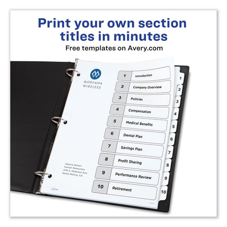 Customizable TOC Ready Index Black and White Dividers, 10-Tab, 1 to 10, 11 x 8.5, 1 Set