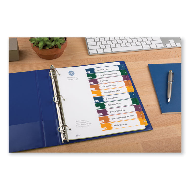 Customizable Table of Contents Ready Index Dividers with Multicolor Tabs, 10-Tab, 1 to 10, 11 x 8.5, Translucent, 1 Set