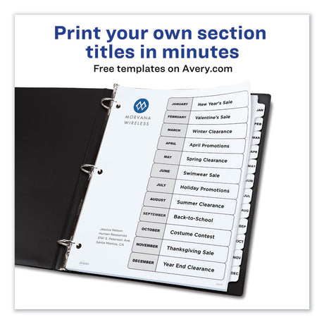 Customizable TOC Ready Index Black and White Dividers, 12-Tab, Jan. to Dec., 11 x 8.5, 1 Set