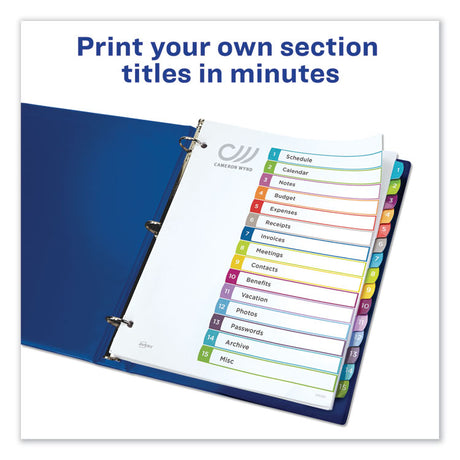 Customizable TOC Ready Index Multicolor Tab Dividers, 15-Tab, 1 to 15, 11 x 8.5, White, Contemporary Color Tabs, 1 Set