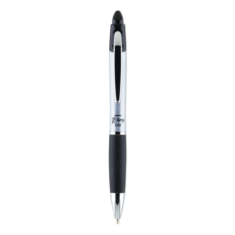 Z-Grip MAX Ballpoint Pen, Retractable, Medium 1 mm, Black Ink, Silver/Black Barrel, 12/Pack