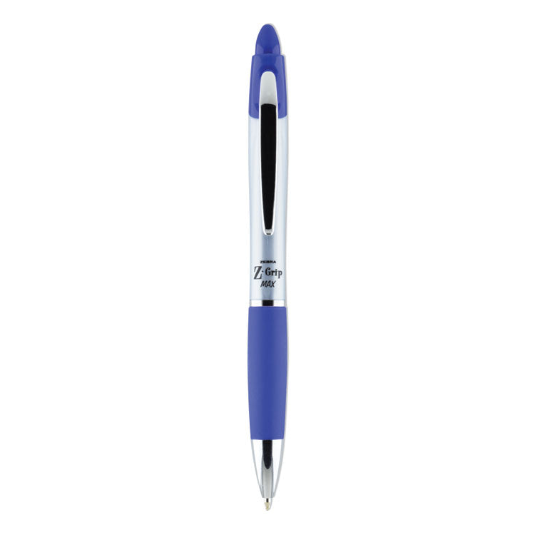 Z-Grip MAX Ballpoint Pen, Retractable, Medium 1 mm, Blue Ink, Silver/Blue Barrel, 12/Pack