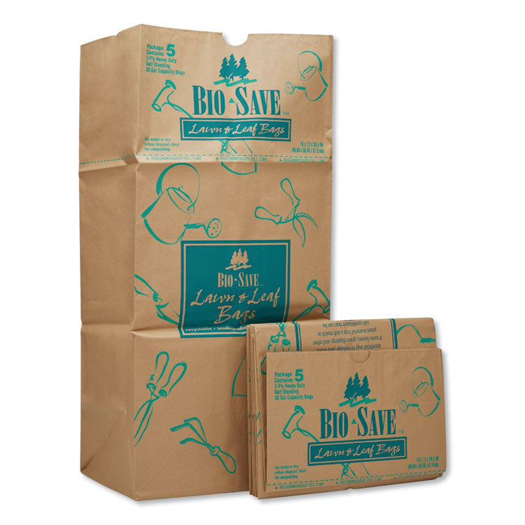 Lawn/Leaf Bags, Self-Standing, Open-Face, 30 gal, 16  x 35 , Kraft, 50/Box