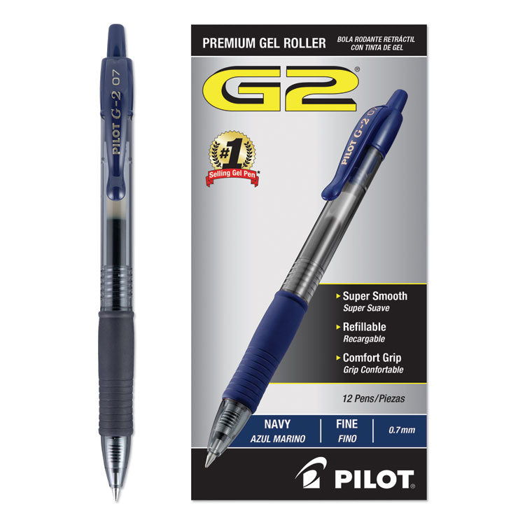 G2 Premium Gel Pen, Retractable, Fine 0.7 mm, Navy Blue Ink, Smoke/Blue Barrel, Dozen